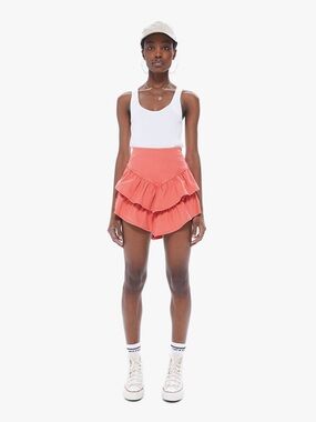 Mother The Ruffle Mini Skirt Hot Coral Tiered Ruffle High Rise Denim - Size 27